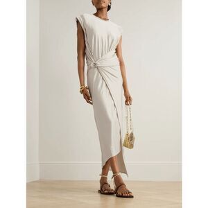NWT RABANNE Embellished asymmetric draped satin-jersey midi dress SIZE US2 $990